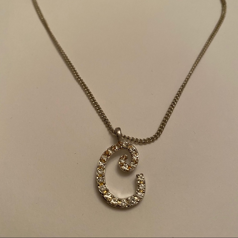 “C” Initial Silver Rhinestone Crystal Necklace - image 2